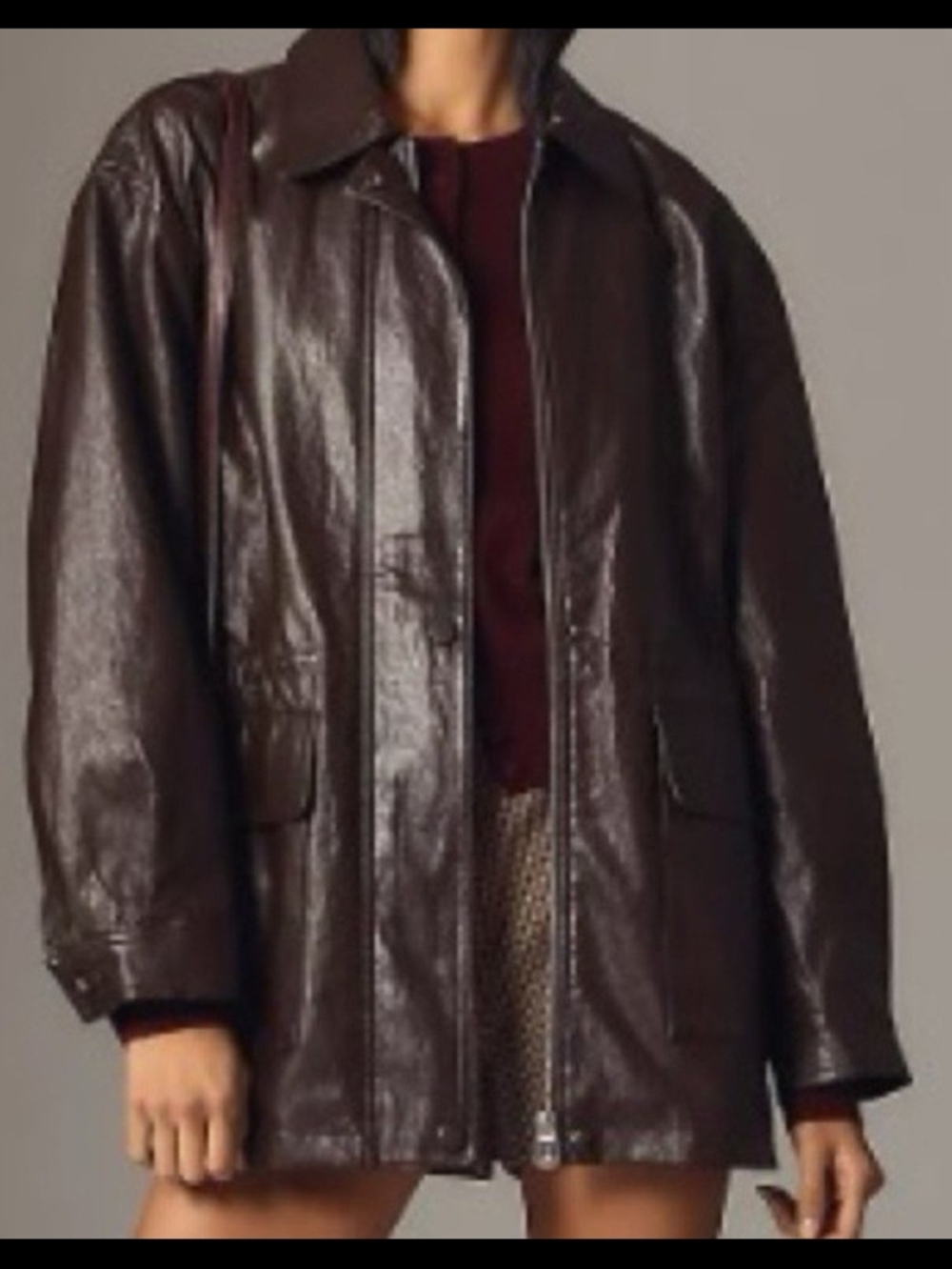 Anthropologie Brown Leather Zip-Front Jacket
